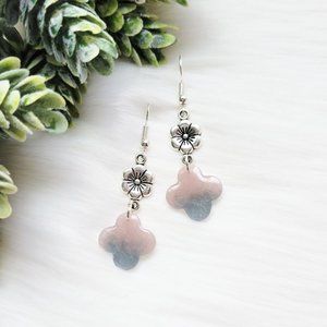 Pastel Earrings Blush Pink and Slate Blue Shimmer Mini Floral Resin Dangle